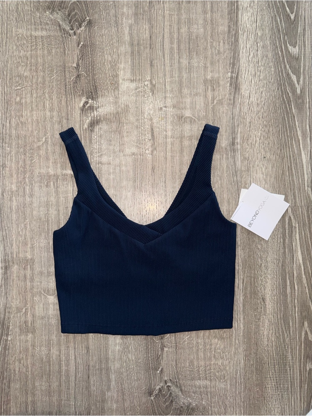 Beyond Yoga Deep Navy Ribbed V-Neck Crop Top